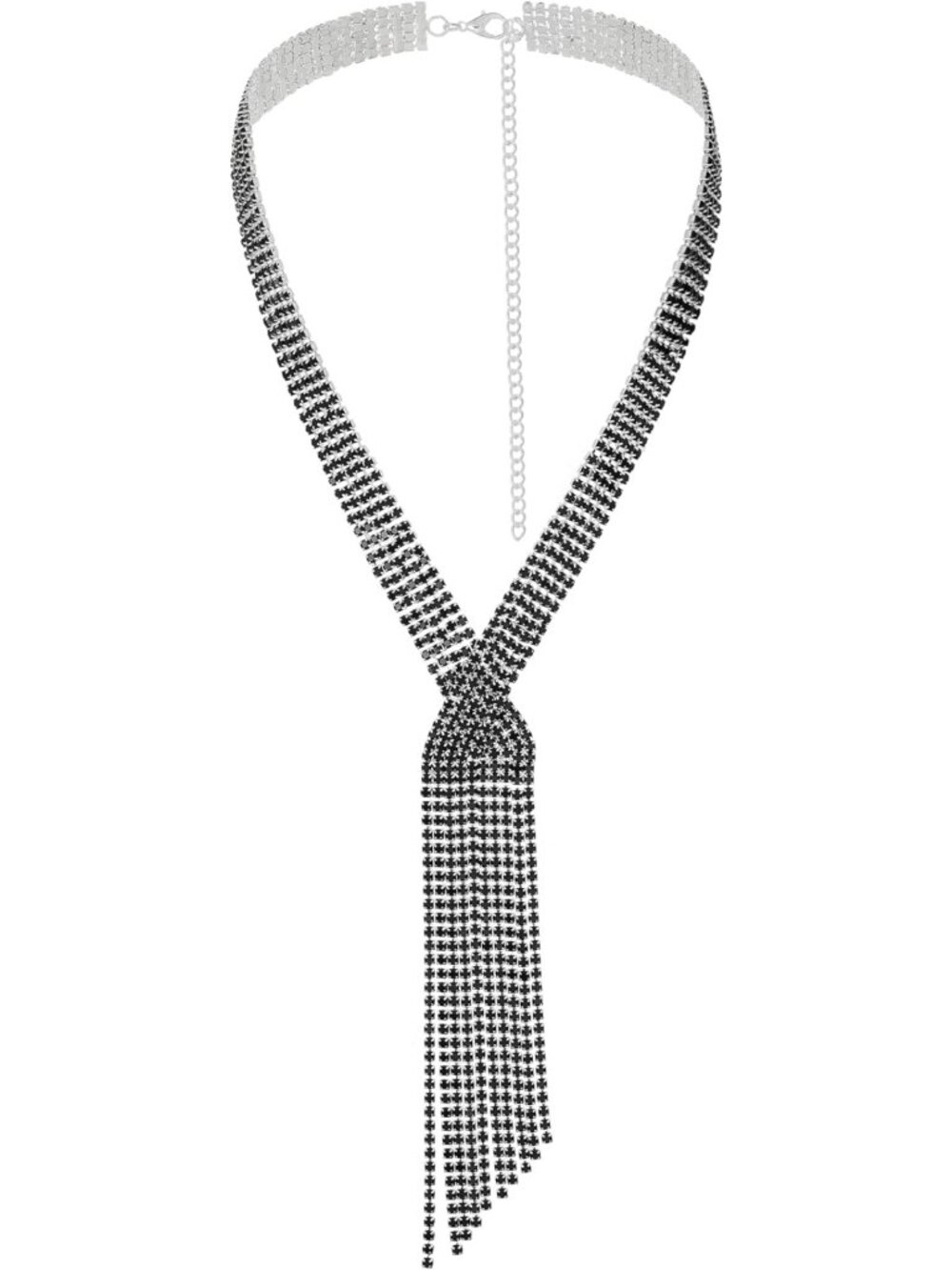 Glam Long Rhinestone Tassel Necklace - Crystal Layered Y Choker for Women